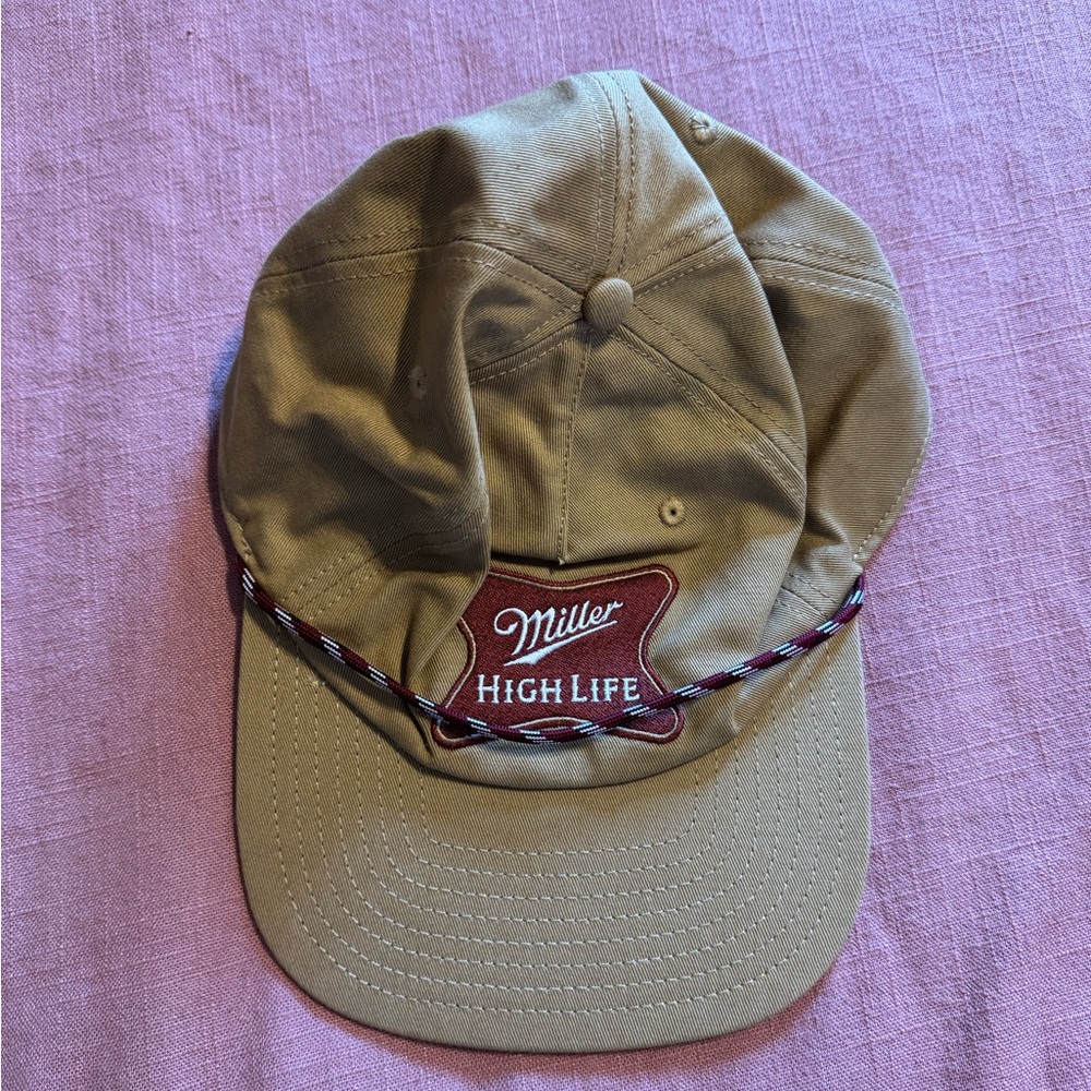 High Life Tan Rope-Trim Baseball Cap